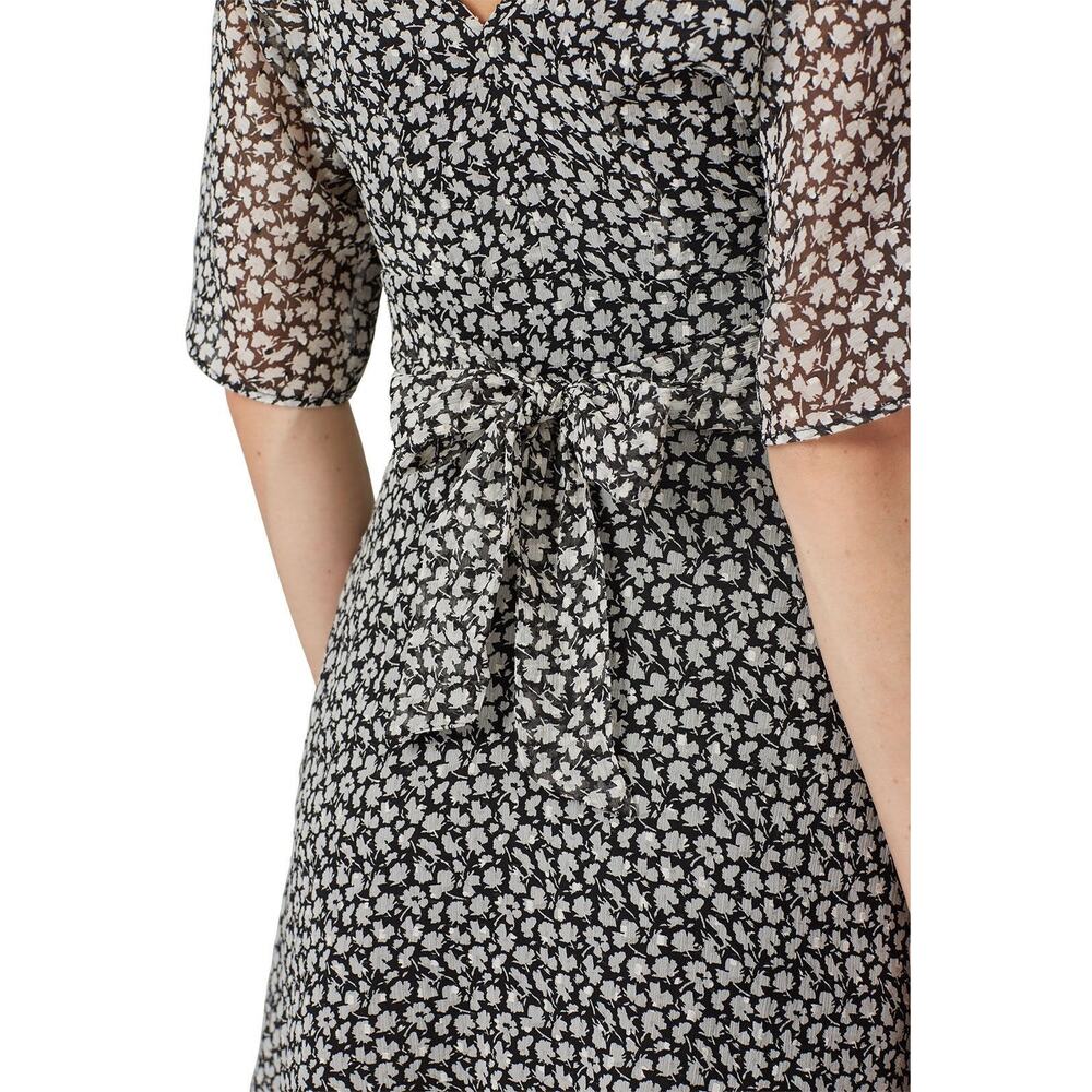 All Saints Ivy Gray Scatter Floral Print Belted Tie Waist A-Line Mini Dress Sz 2 - Picture 6 of 16